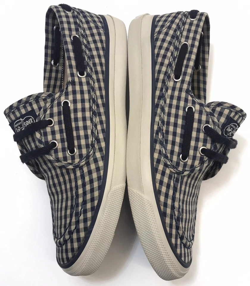 Sperry Top Sider Blue Tan Check Plaid Lace Up Shoe 6.5M Women Sneakers Comfy - Image 4 of 4