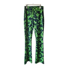 Zara Jacquard Floral Print High Waisted Flare Pants - Green Blue Size S