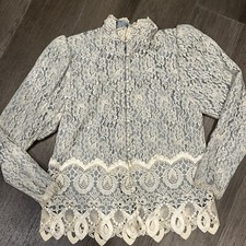 Jessica McClintock White Lace Prairie Cottagecore Bride Jacket Vintage Sz 10