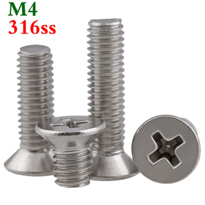 M4 316 Stainless Steel Phillips Countersunk Flat Head Machine Screws Bolts A4-70