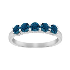 4MM Round London Blue Topaz 925 Sterling Silver Five Stone Eternity Women Ring