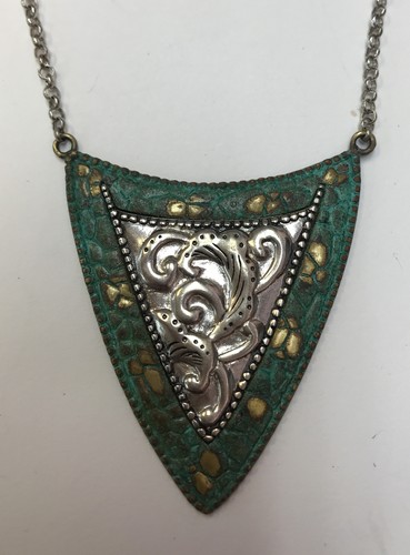 Silpada N3018 Green Patina Shield Sterling Silver Necklace Brass pendant 17.6gr
