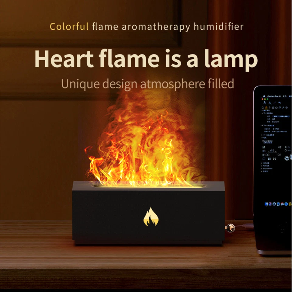 320ml 3D Flame Mist Home Decor USB Air Humidifier Essential Oil Aroma Diffuser - Image 2 of 4