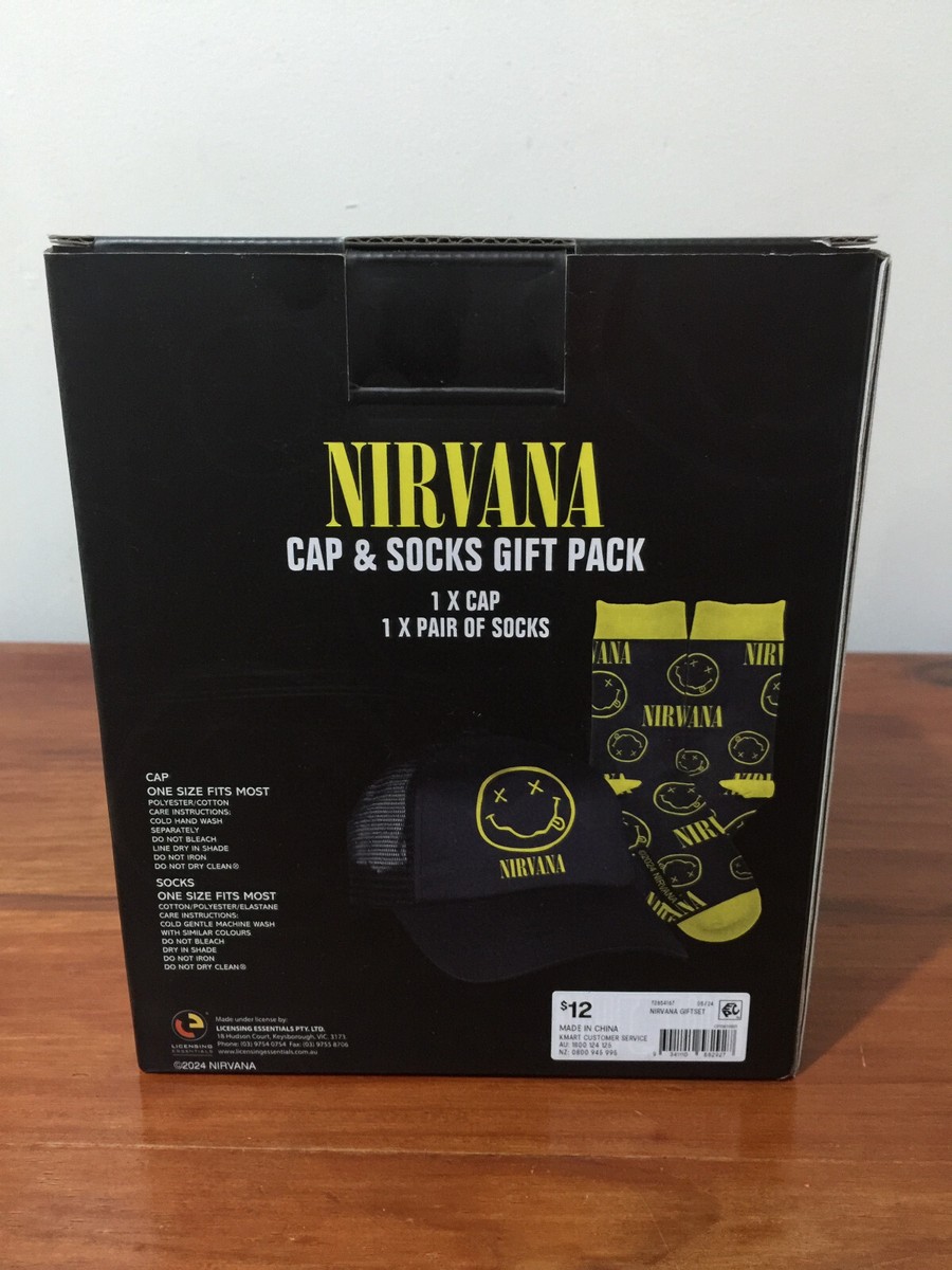 nirvana hat and socks pack yellow smiley face kurt cobain sold out