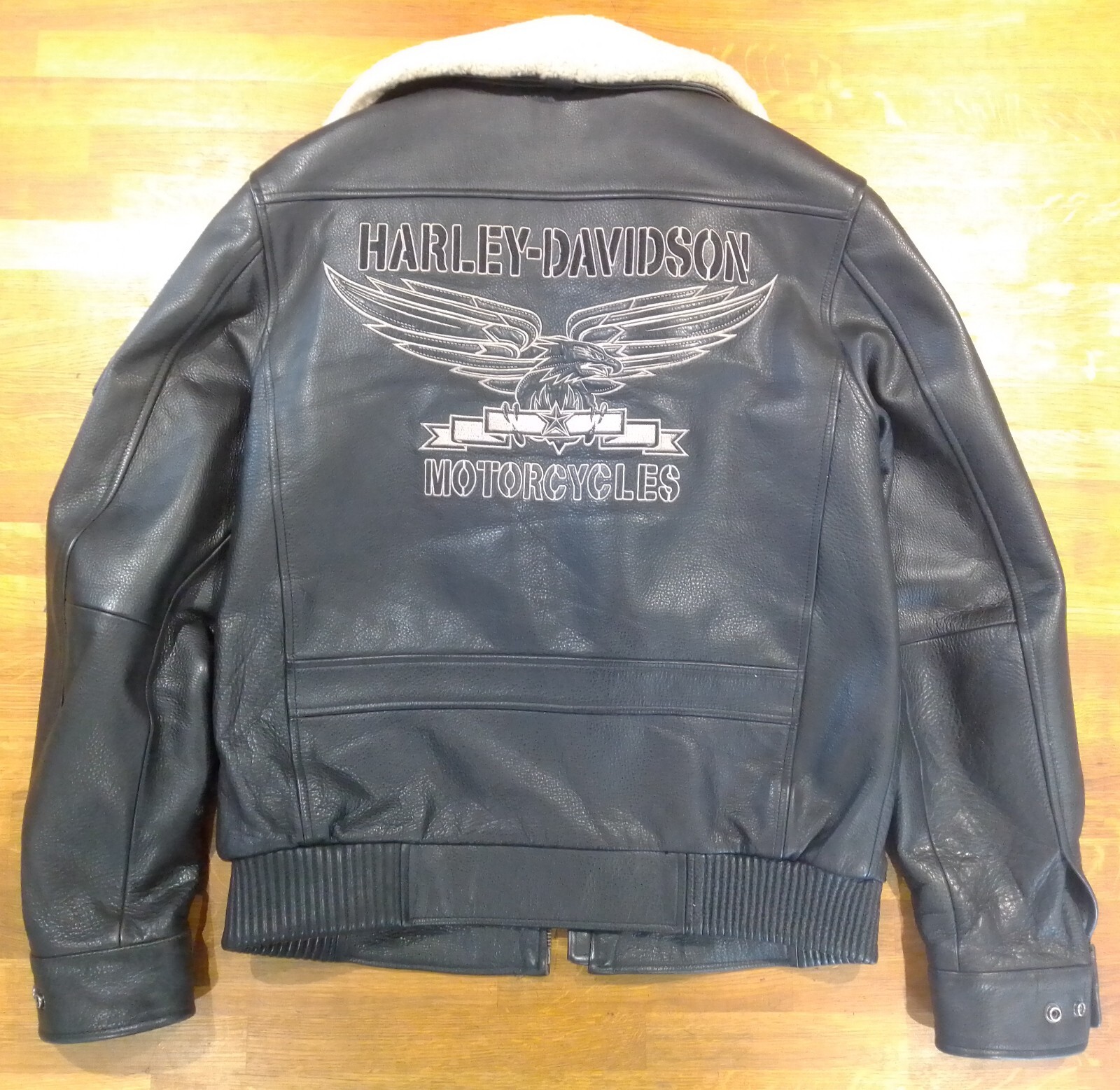 Harley Davidson Men's Black Leather Eagle Squadron Bomber Jacket S 97082-09VM image 6