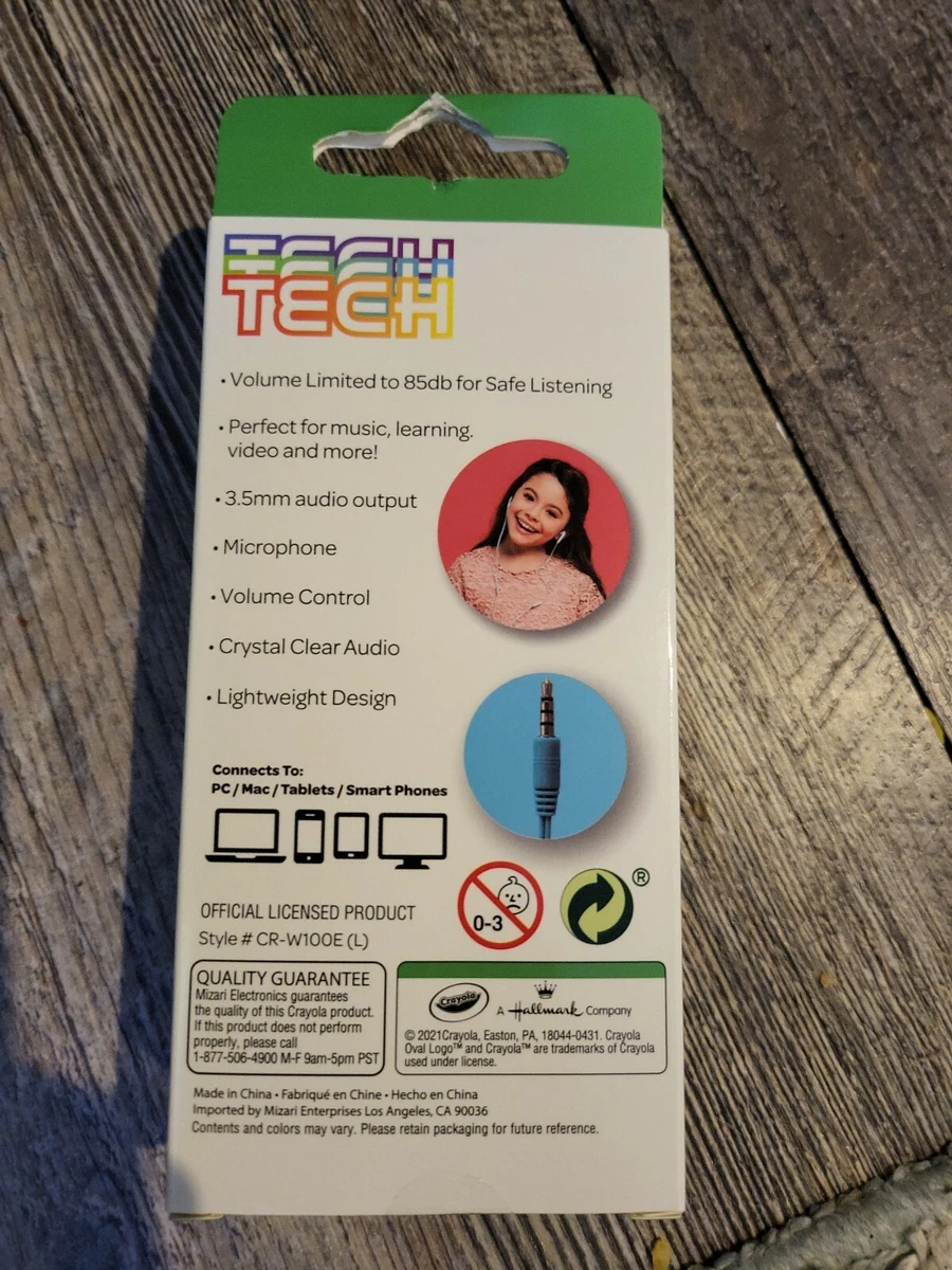New Crayola TECH Wired Earbuds In Jelly Bean Blue kids