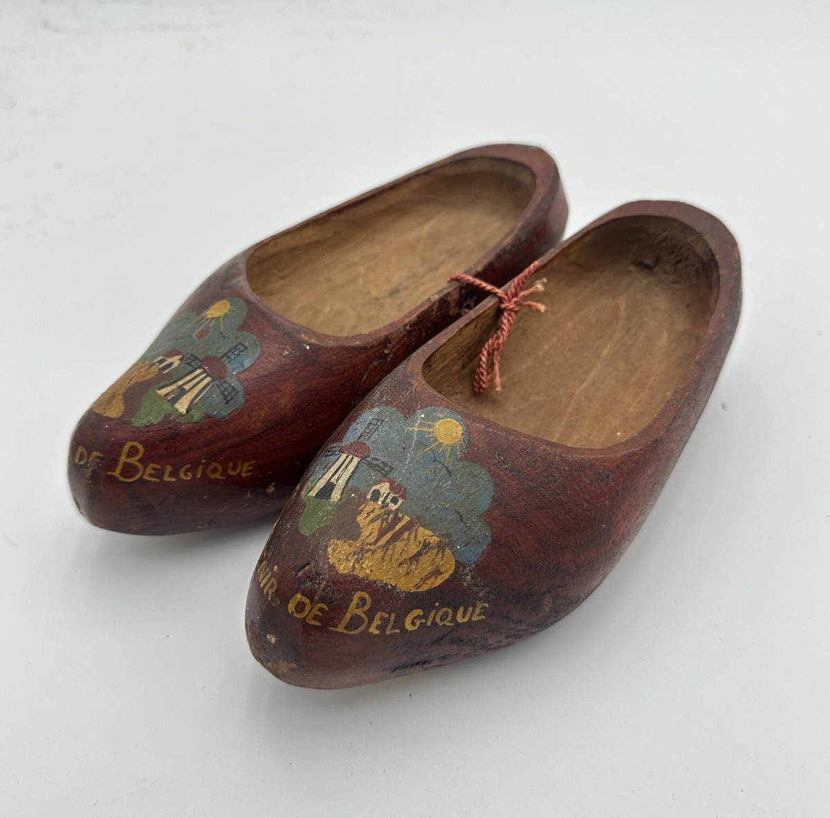 WWII Hand Carved & Hand Painted Wooden Shoes, “Souvenir De