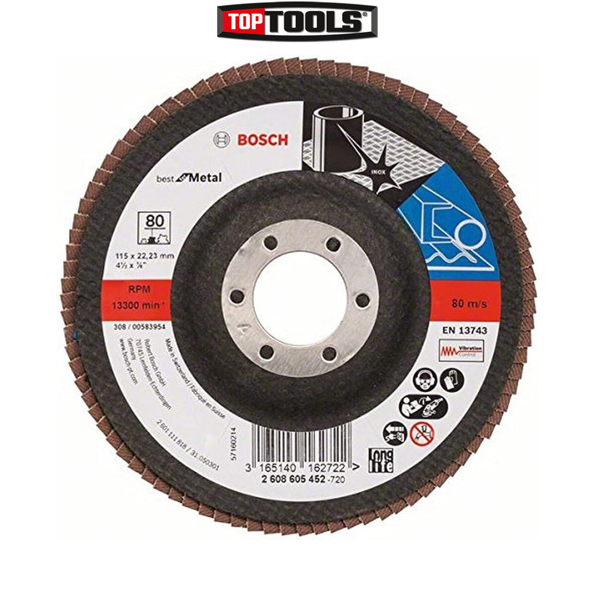 Bosch 2608605452 Flap Sanding Discs For Angle Grinders 115 x 22 G80
