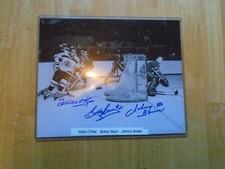 Autographed  8'' x 10'' Photo  Willie O'Ree----Bobby Baun + Johnny Bower