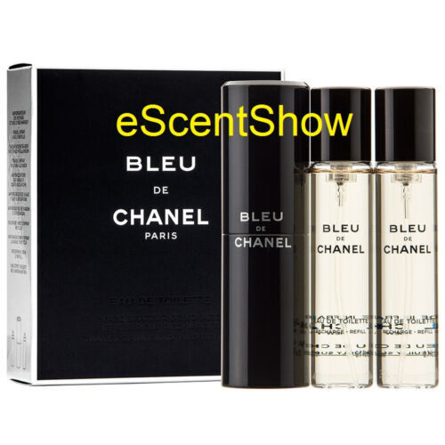 SEALED NIB BLEU DE CHANEL TWIST & SPRAY EAU DE TOILETTE TRAVEL 3x.7OZ /  3x20ML