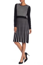 Spense Fit & Flare Stripe Sweater L84321 Women's Dress Black Grey Size XL