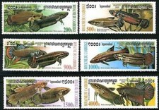 Timbres Poissons Cambodge 1719/1724 ** - 82335FS - cote : 13 €
