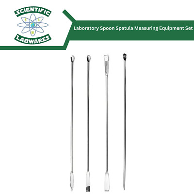 Scientific Labwares Silver Laboratory Spoon Spatula Measuring Equipment Set of 4