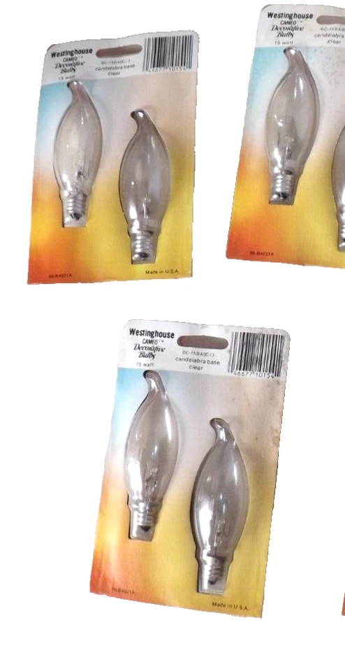 3- 2 Pk Westinghouse Clear Bent Tip Candle Bulbs 15W Candelabra Base Light Bulbs - Image 2 of 4