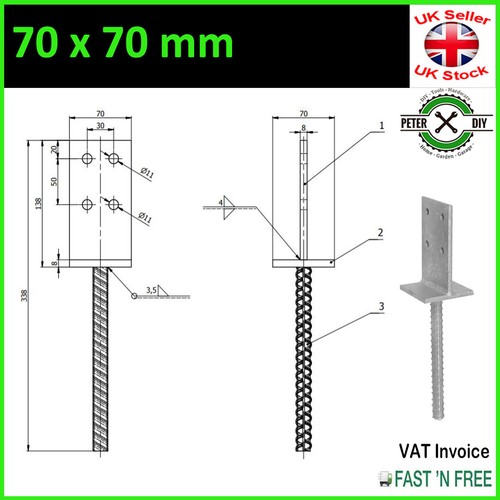Heavy Duty Galvanised "Internal" Post Support Foot Thickness: 8mm Height: 335mm - Picture 3 of 7