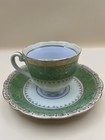 Vintage Porcelain Jade Green& Gold Japanese Teacup & Saucer