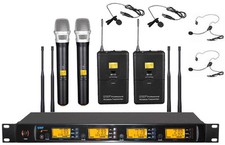 Pro UHF 4x100 Channel Handheld Beige Headset Lavalier Wireless Microphone System