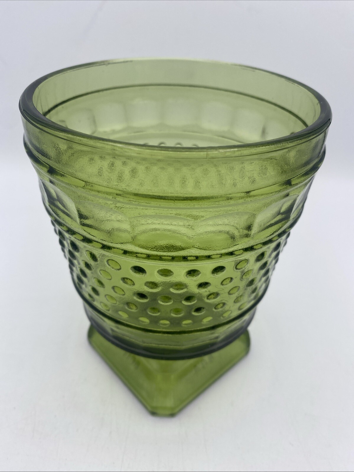 Vintage Napco Green Hobnail Glass Footed Planter Vase 0811 Cleveland USA