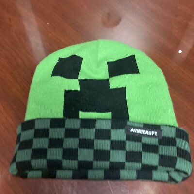 Minecraft Stocking Cap Green Creeper Youth Checkered Trim Hat