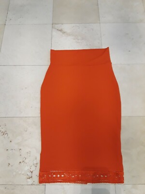 BEBE ORANGE RED PENCIL BODYCON SKIRT M