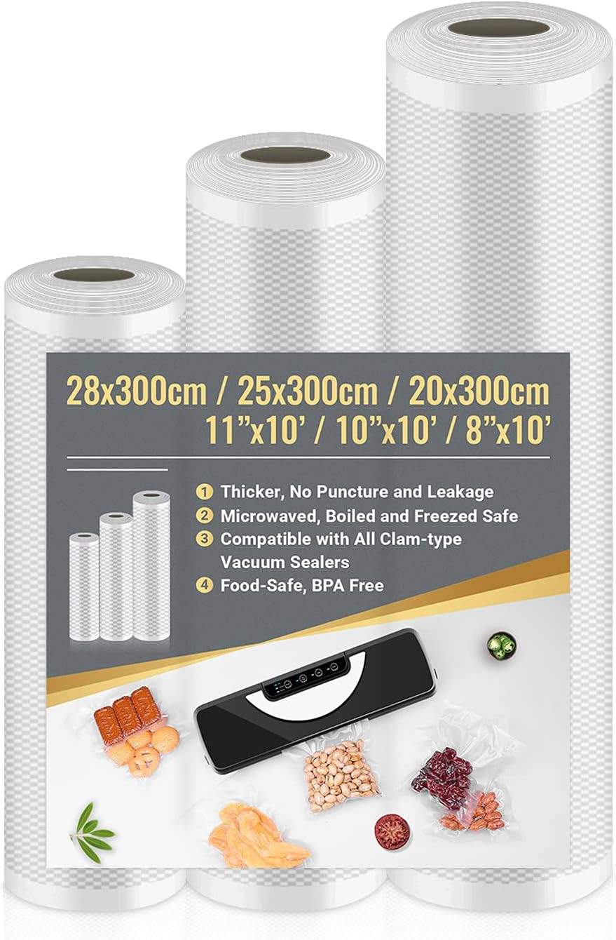 Sacchetti Sottovuoto Alimenti 3 Rotoli 20/25/28X300Cm, Sacchetti Sottovuoto per 