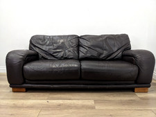 SOFA 3 Seater Dark Brown Leather Zip On Cushions Wooden Feet FREE DELIVERY