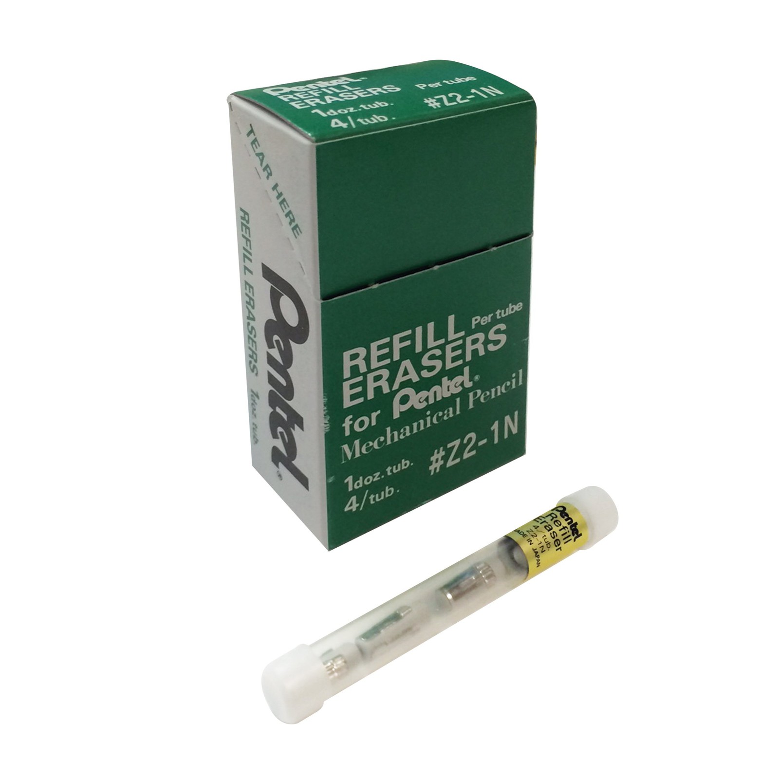 Pentel Refill Eraser For Mechanical Pencils, White, 12 Tubes, 4 Eraser