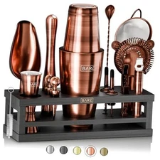  Mixology Bartender Kit Bar Set | 16-Piece Cocktail Shaker Set | Copper/Black
