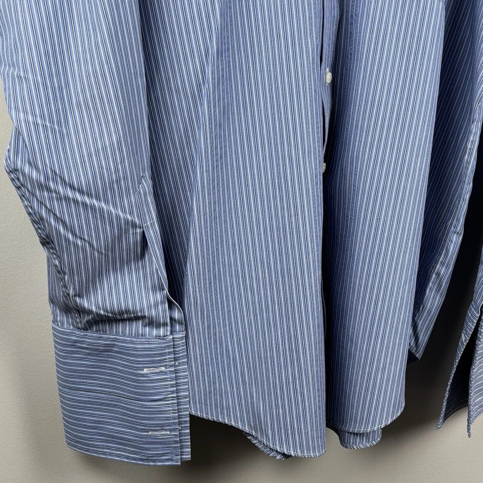 Lauren Ralph Lauren Dress shirt French Cuff Mens 17 - 34/35” Blue Stripe Cotton - Image 3 of 4