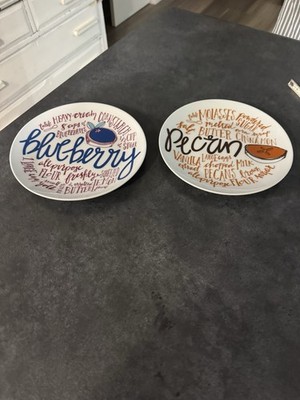 Crate & Barrel 8'' Pie Recipe Plates Blueberry And Pecan