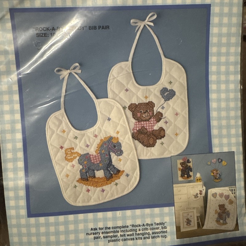 New Nicola LULLABY BABY COLLECTION Bib Pair Bear & Rocking Horse