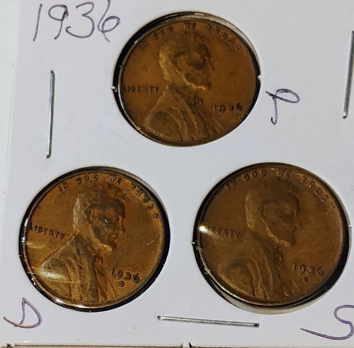 1936 P, D & S Lincoln Wheat Cent, Penny,  Fine Condition