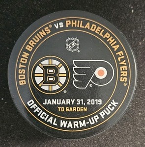 January 31 2019 Boston Bruins vs Philadelphia Flyers Warm-up Practice Puck