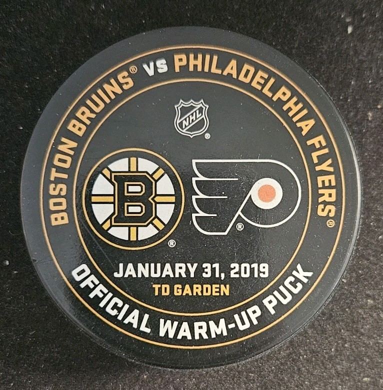 January 31 2019 Boston Bruins vs Philadelphia Flyers Warm-up Practice Puck