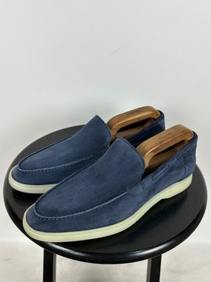 Men's Aurelien Yacht Navy Blue Suede Slip On Luxury Loafers Size 42 EUR