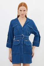 Karen Millen Shirt Midi Dress UK8 in Blue RRP £159