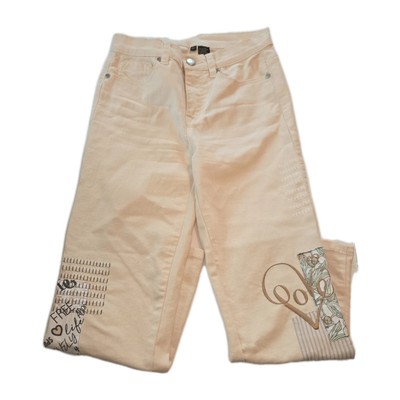 New DG2 Diane Gilman Ivory Jeans Embroidered Patchwork Women 2T   HSN   NWOT