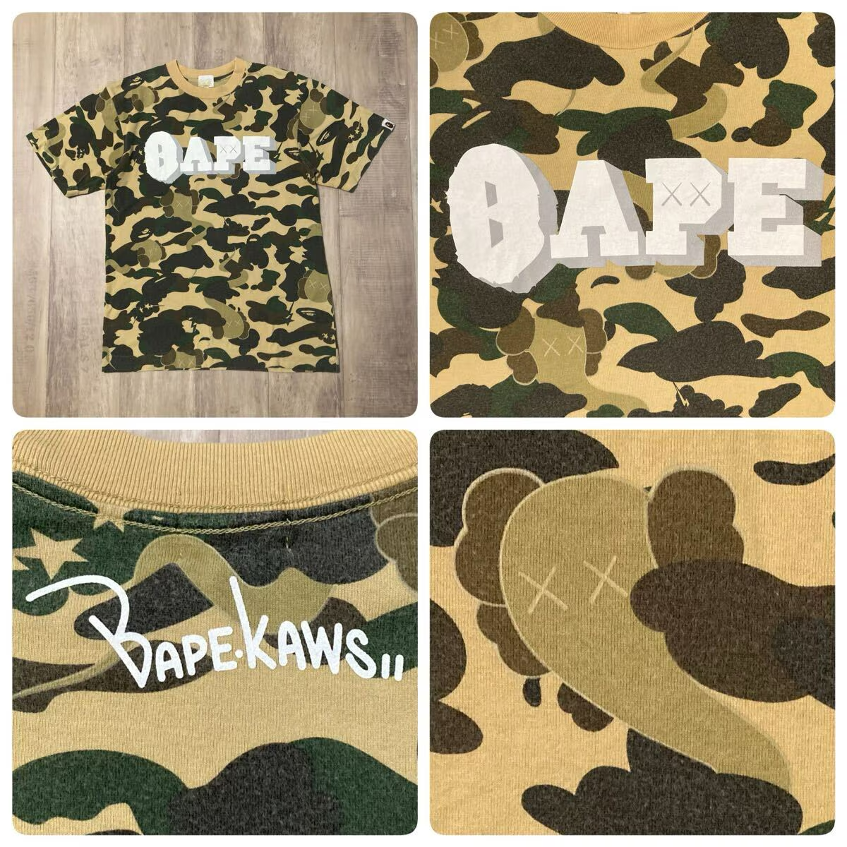 BAPE × Kaws Bendy 1st Camo Yellow T-shirt a bathing ape NIGO Size