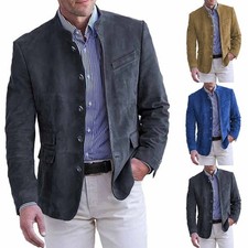Contemporary Men's Stand Collar Blazer Jacket Perfect for Casual Outings