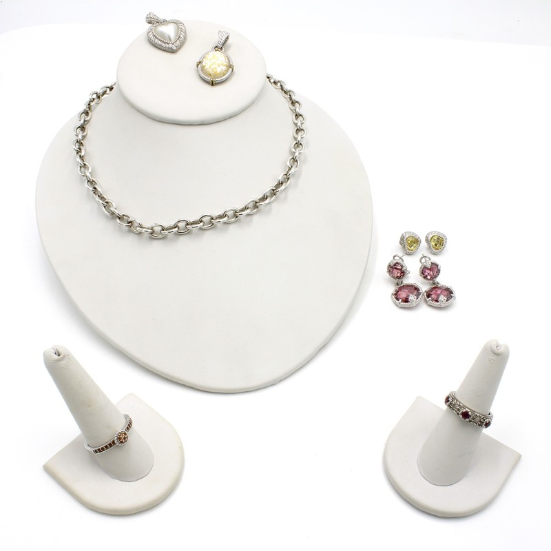 Judith Ripka Sterling Silver Citrine Necklace Earring Ring Lot of 7 #S5047-5