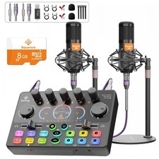 Podcast Equipment Bundle for 2, Audio Mixer with 8GB Memory Card and Dynamic ...