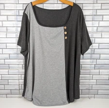 Shein Blouse Womens 5XL Black Gray Colorblock Short Sleeve Stretch