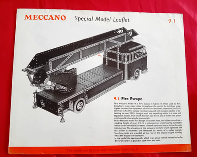 Vintage 1962-9 Meccano Sondermodell Faltblatt Fire Escape 9.1