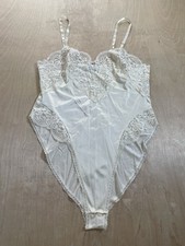 Applause Vintage Ivory Lace Bodysuit Adjustable Straps Cream Lingerie Sz 34