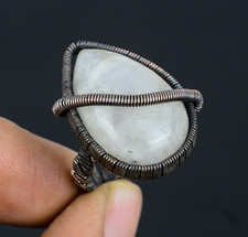 Moonstone Gemstone Copper Wire Wrapped Handmade Beautiful Jewelry Ring