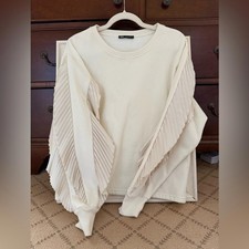 Zara Crew neck sweatshirt/jumper with pleated ruffled sleeve accents L NWOT