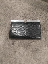 Vintage Mirror Mirror Black Accordion Wallet Clutch Metal Frame Kiss Lock