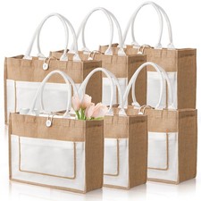 6 Pack Jute Tote Bags, 16.5"x 13"x 7" Large Burlap Tote Bag with Handles, Bea...