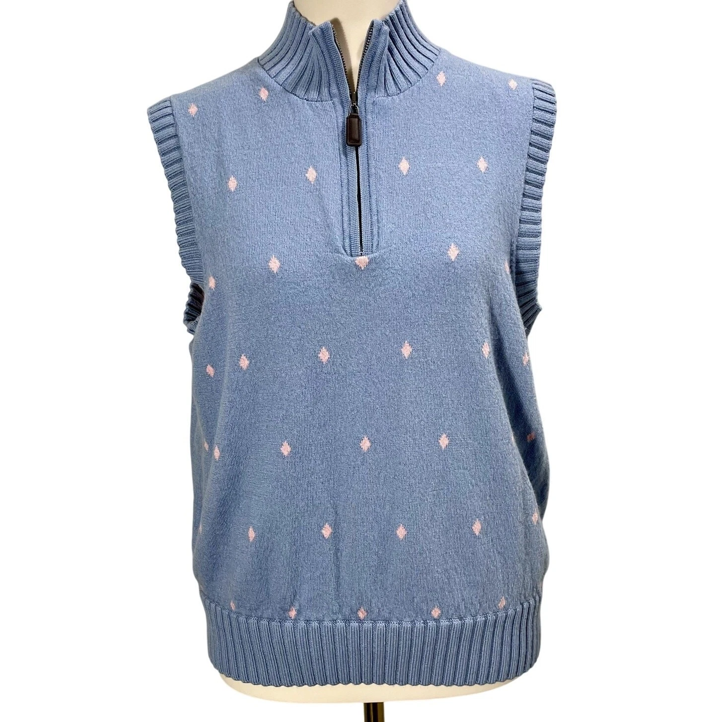 Vintage 90s Martin Sweater Vest Preppy Golf Argyle QuarterZip Merino Wool Medium