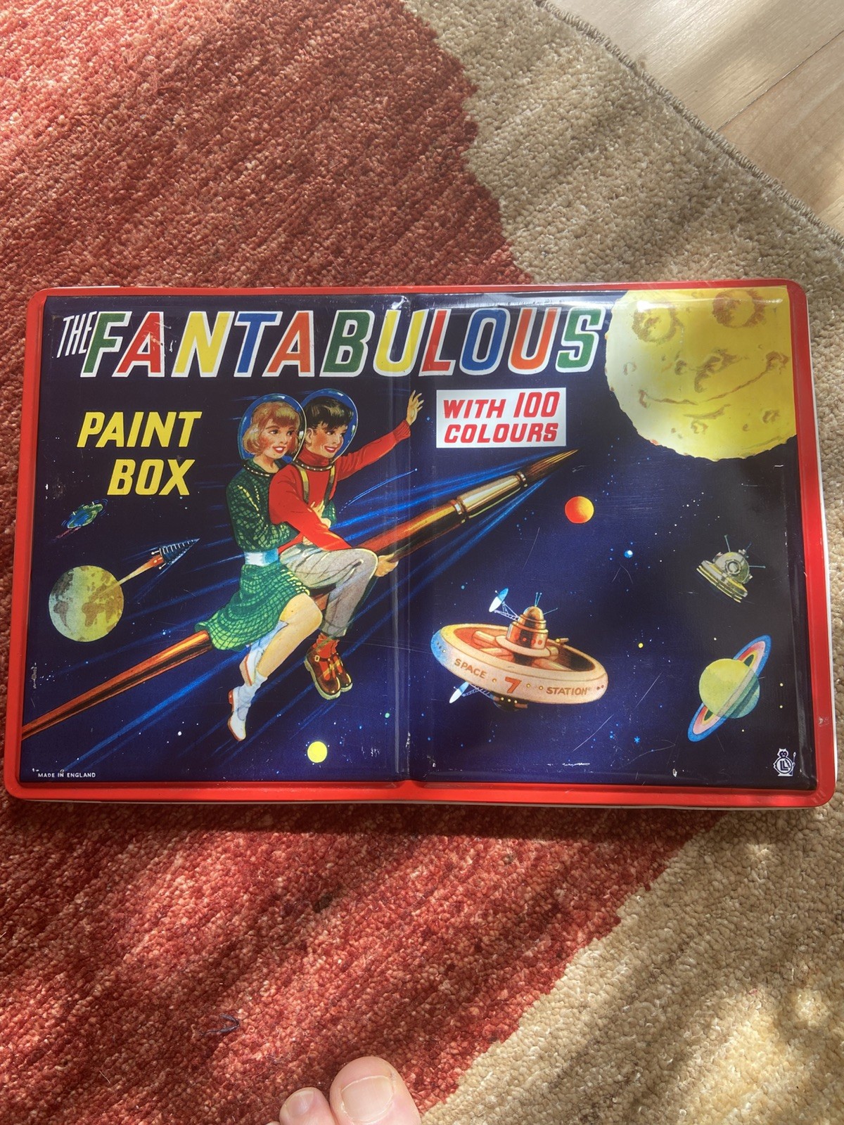 Vintage Tin Space Themed Lithograph Paint Box ‘The Fantabulous’ Made In England